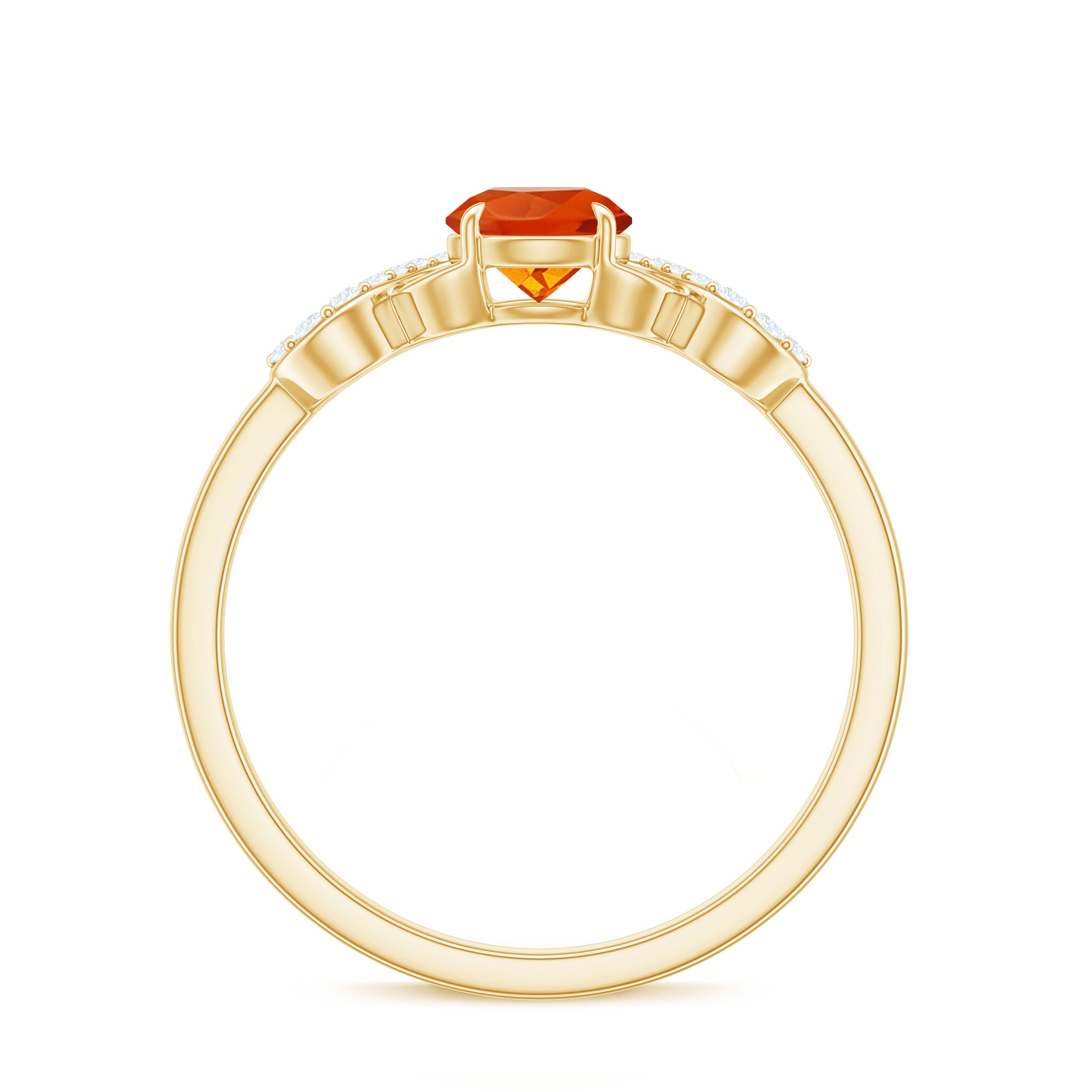 Rosec Jewels-Round Shape Solitaire Fire Opal Infinity Engagement Ring with Diamond