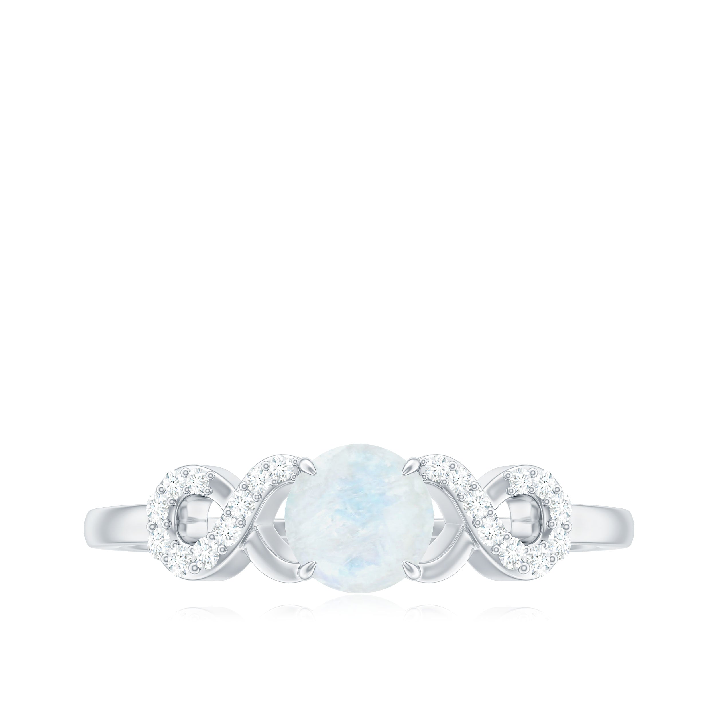 Rosec Jewels-3/4 CT Natural Moonstone Solitaire Ring with Criss Cross Diamond