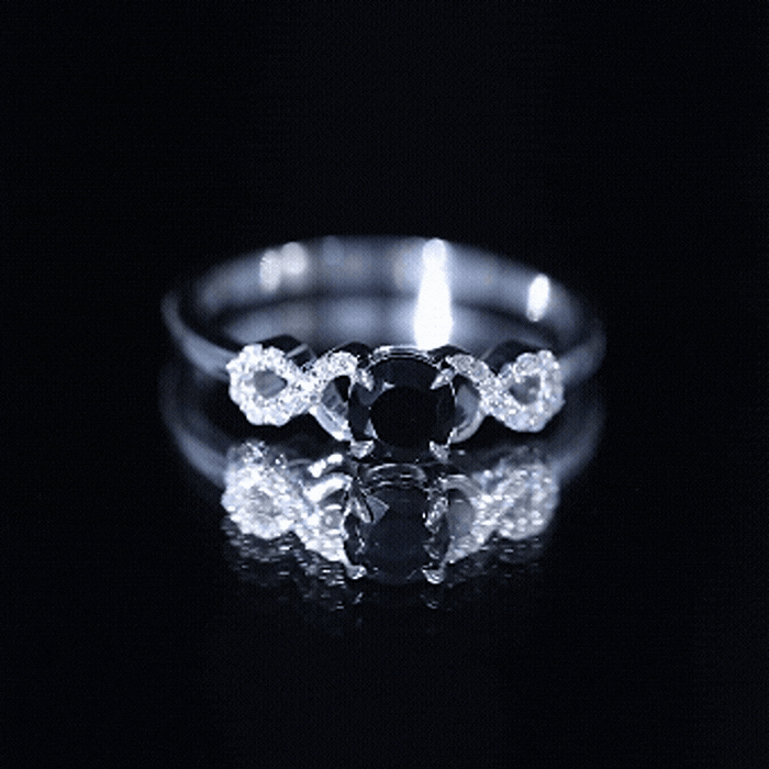 1/2 CT Black Onyx and Diamond Criss Cross Engagement Ring AAA - Rosec Jewels