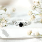 1/2 CT Black Onyx and Diamond Criss Cross Engagement Ring AAA - Rosec Jewels
