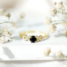 1/2 CT Black Onyx and Diamond Criss Cross Engagement Ring AAA - Rosec Jewels
