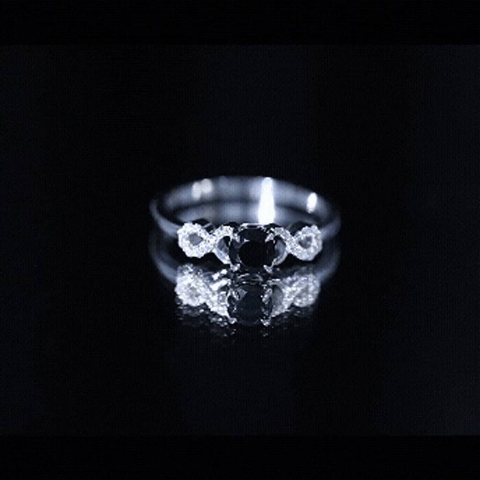 Rosec Jewels-Natural Black Spinel Promise Ring with Diamond Infinity Knot