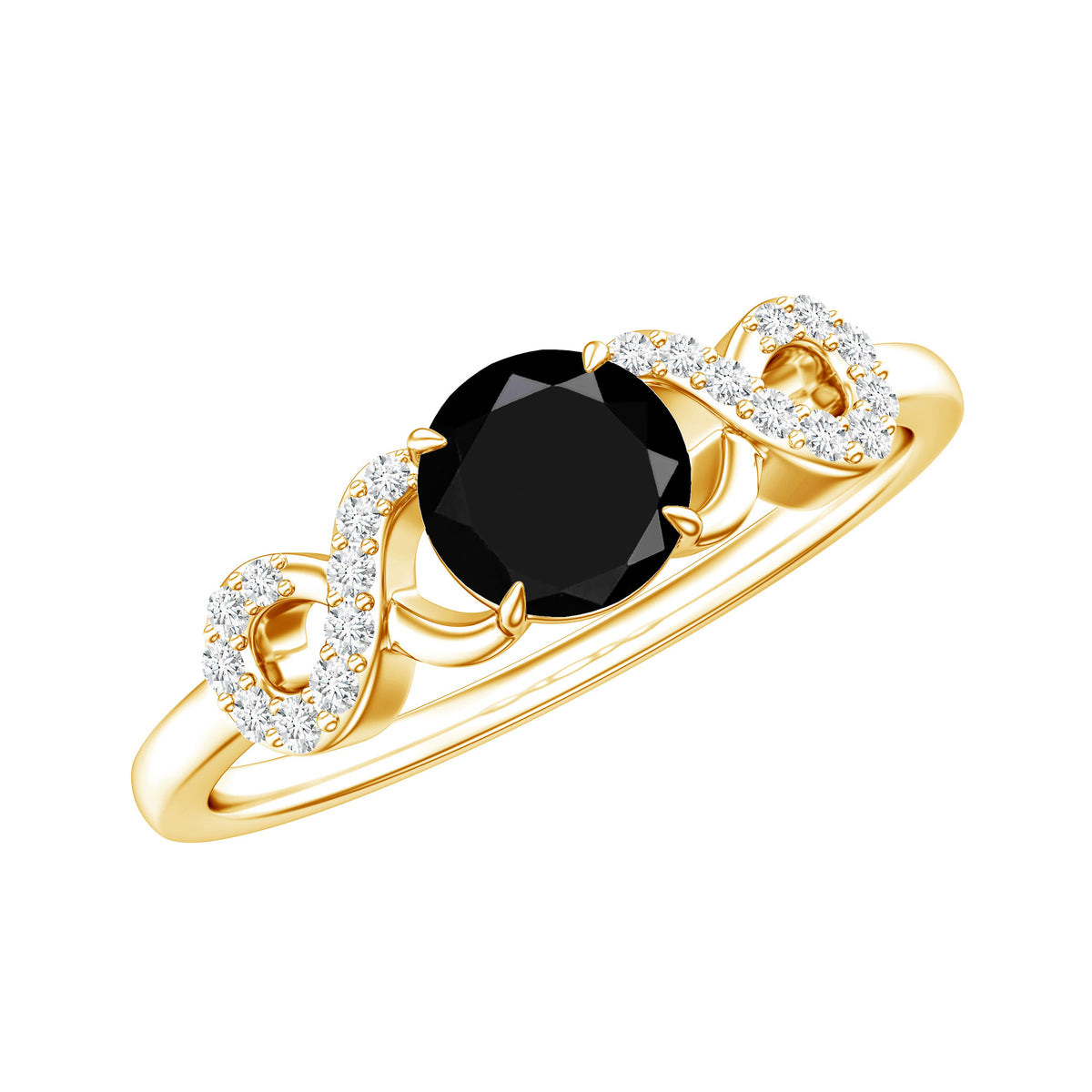Natural Black Spinel Promise Ring with Diamond Infinity Knot AAA - Rosec Jewels