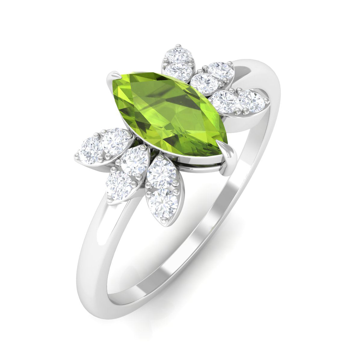 1 CT Marquise Cut Peridot Promise Ring with Diamond Stones AAA - Rosec Jewels