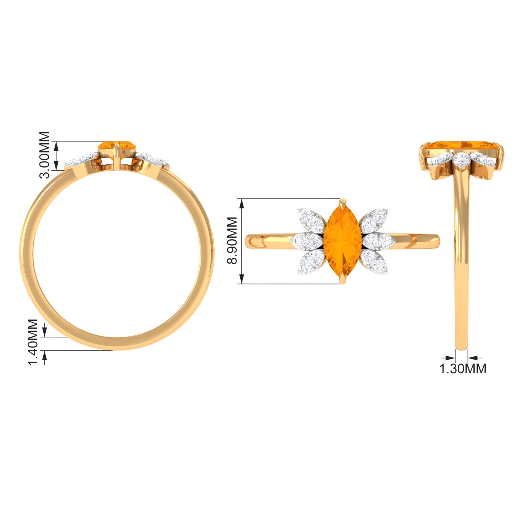3/4 Ct Marquise Fire Opal and Diamond Engagement Ring AAA - Rosec Jewels