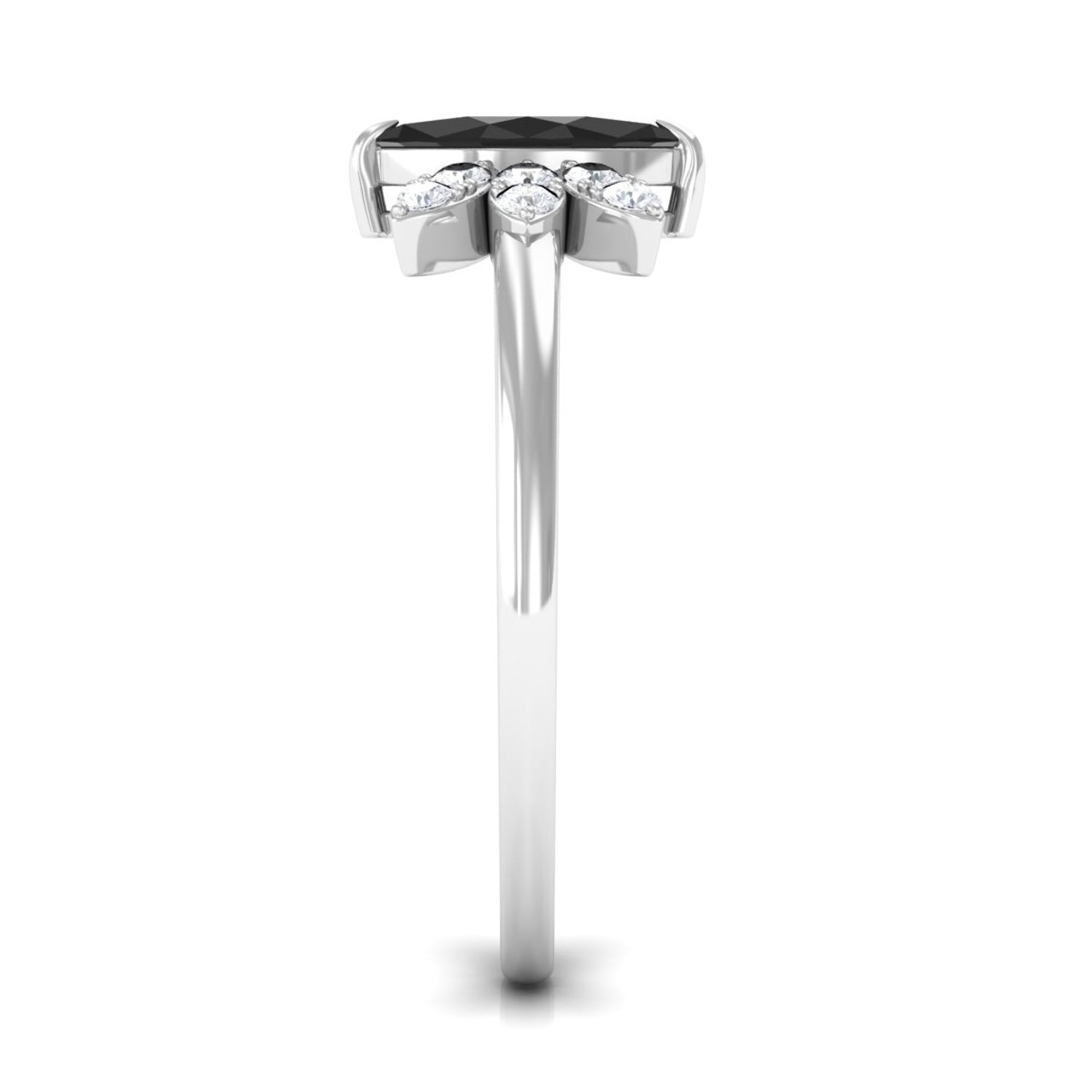 1 CT Claw Set Marquise Black Spinel and Diamond Promise Ring AAA - Rosec Jewels