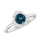 Round London Blue Topaz Floral Engagement Ring with Diamond AAA - Rosec Jewels