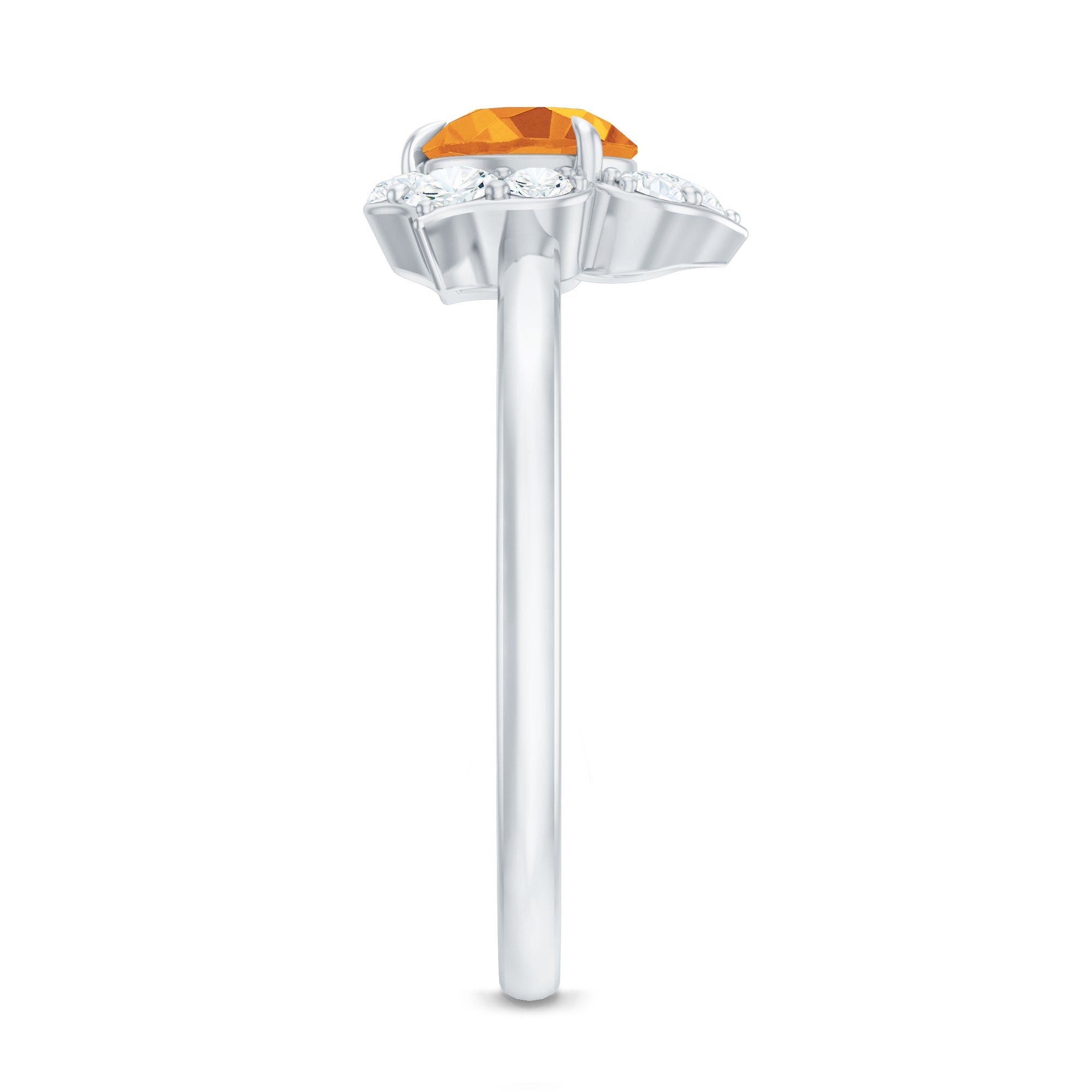 Rosec Jewels-Certified Natural Citrine Designer Flower Engagement Ring with Diamond