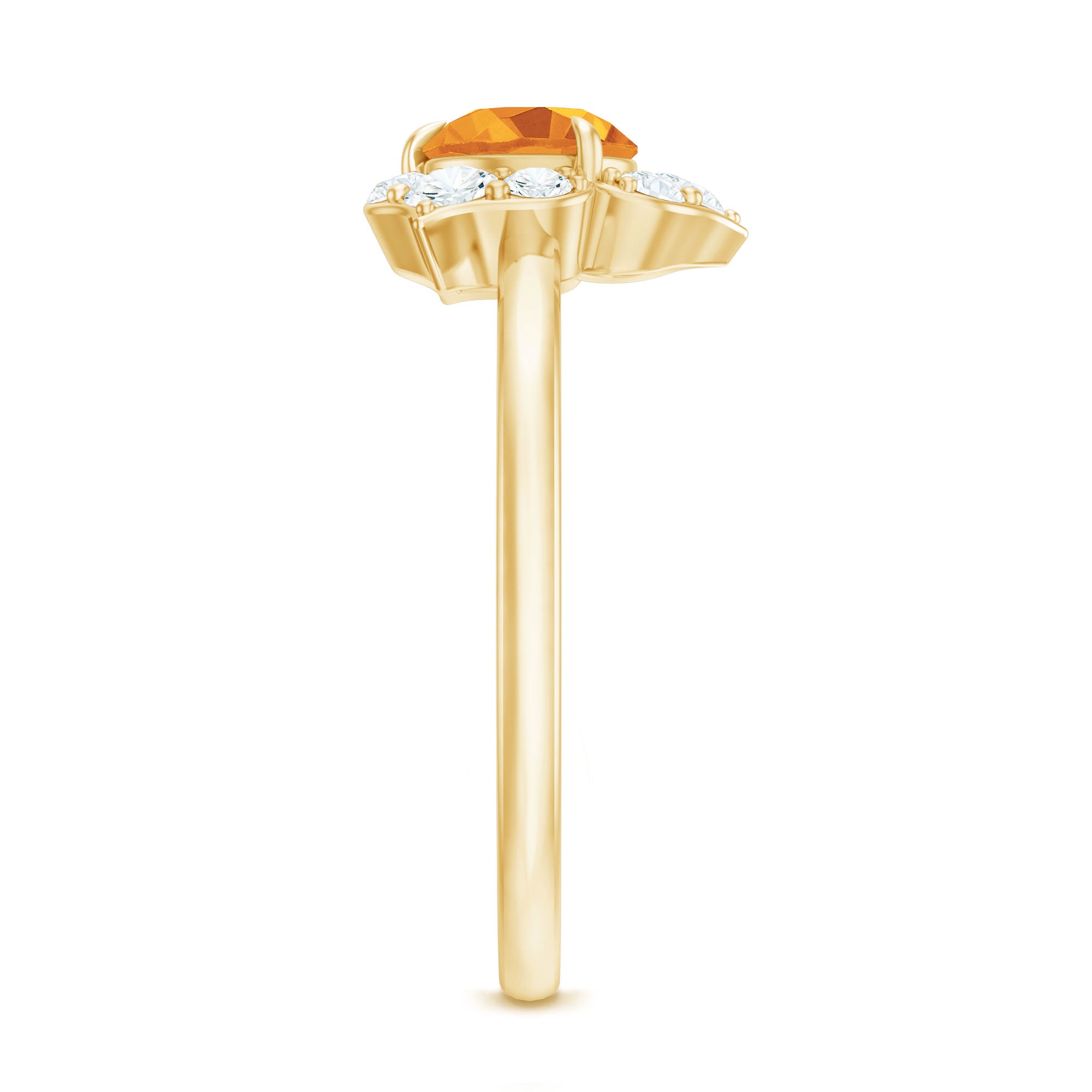 Rosec Jewels-Certified Natural Citrine Designer Flower Engagement Ring with Diamond