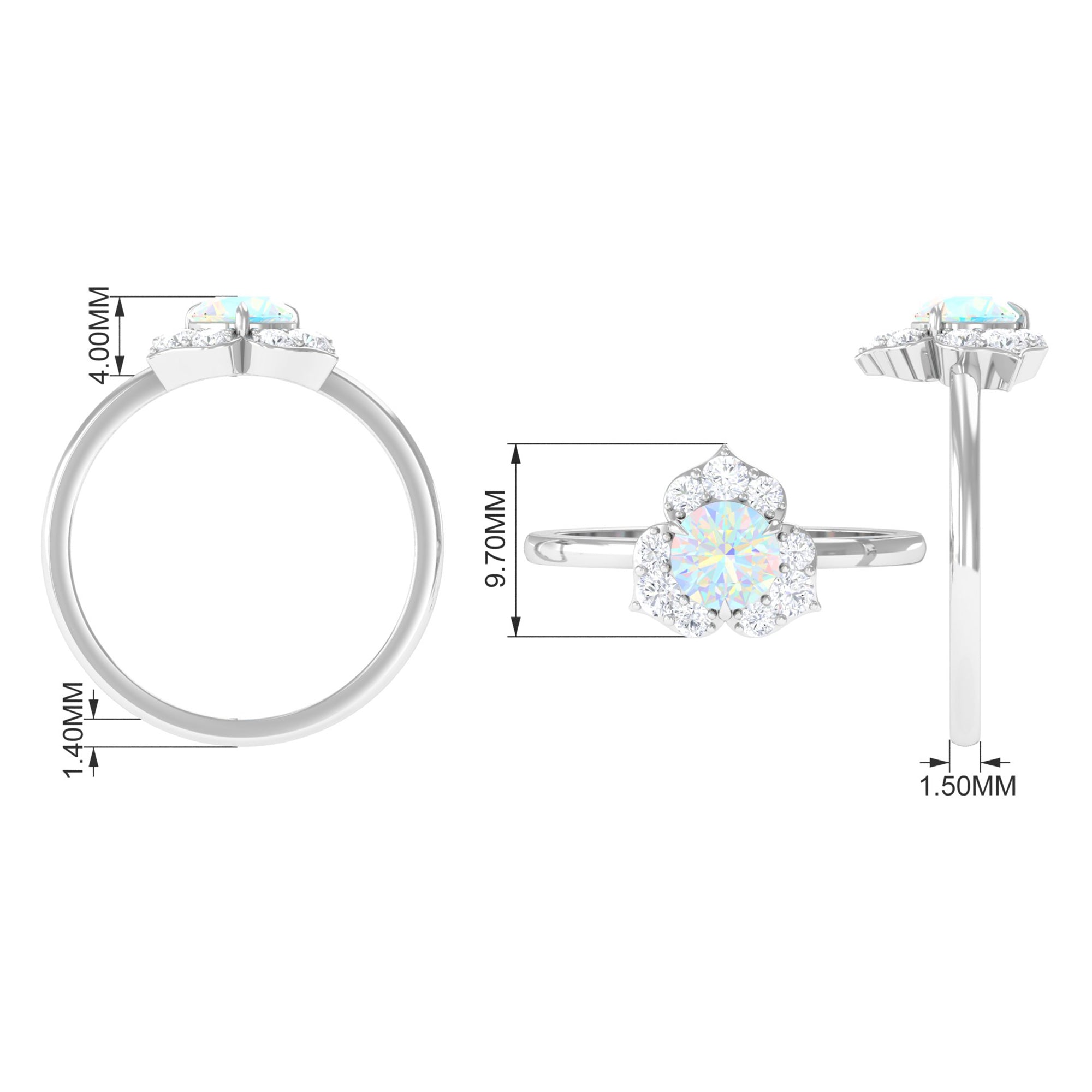 Round Ethiopian Opal Flower Engagement Ring with Diamond Ethiopian Opal - ( AAA ) - Quality - Rosec Jewels