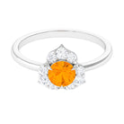 Round Fire Opal Flower Engagement Ring with Diamond AAA - Rosec Jewels