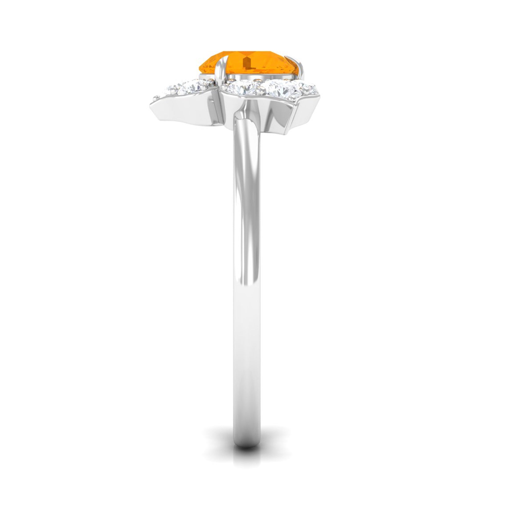 Round Fire Opal Flower Engagement Ring with Diamond AAA - Rosec Jewels