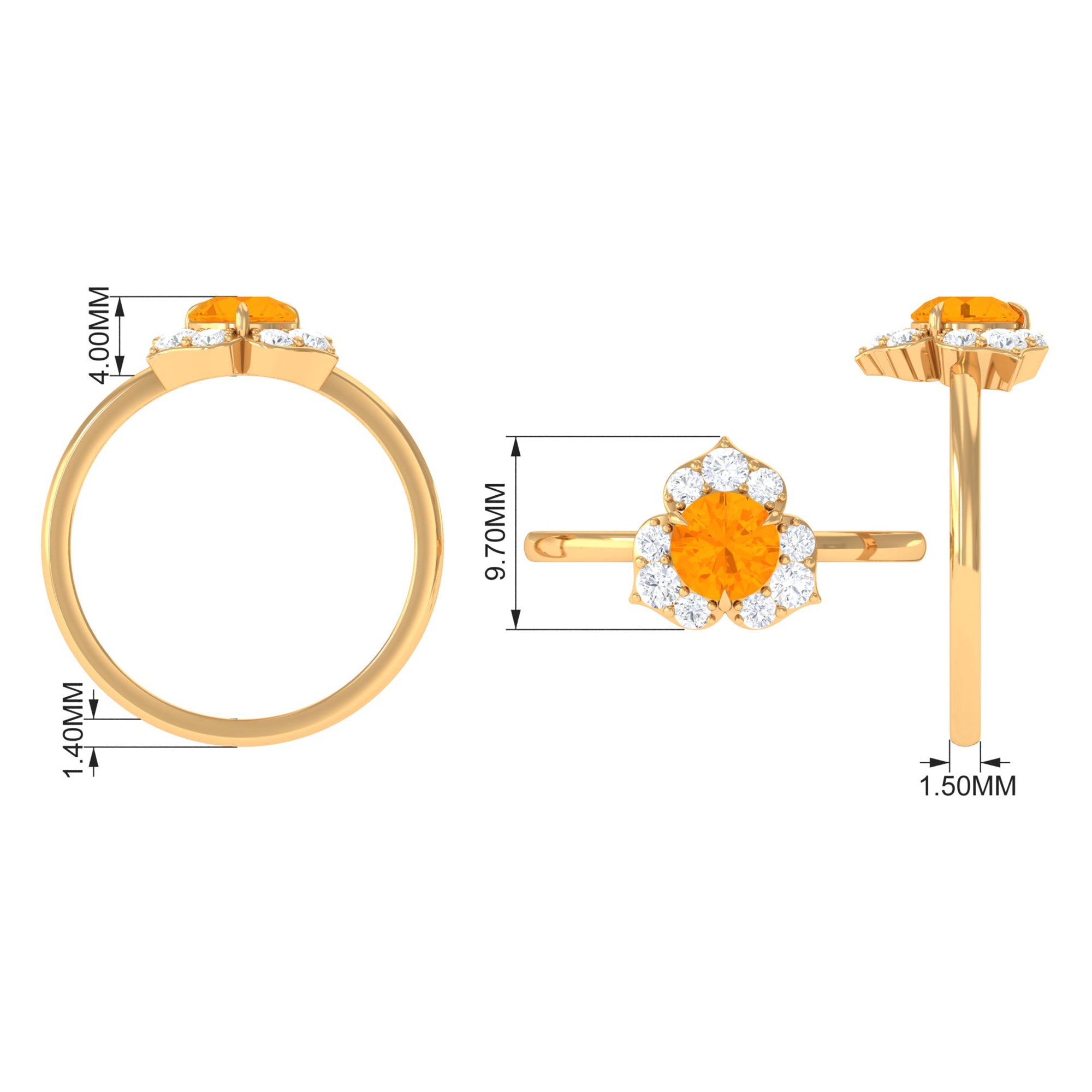 Round Fire Opal Flower Engagement Ring with Diamond AAA - Rosec Jewels