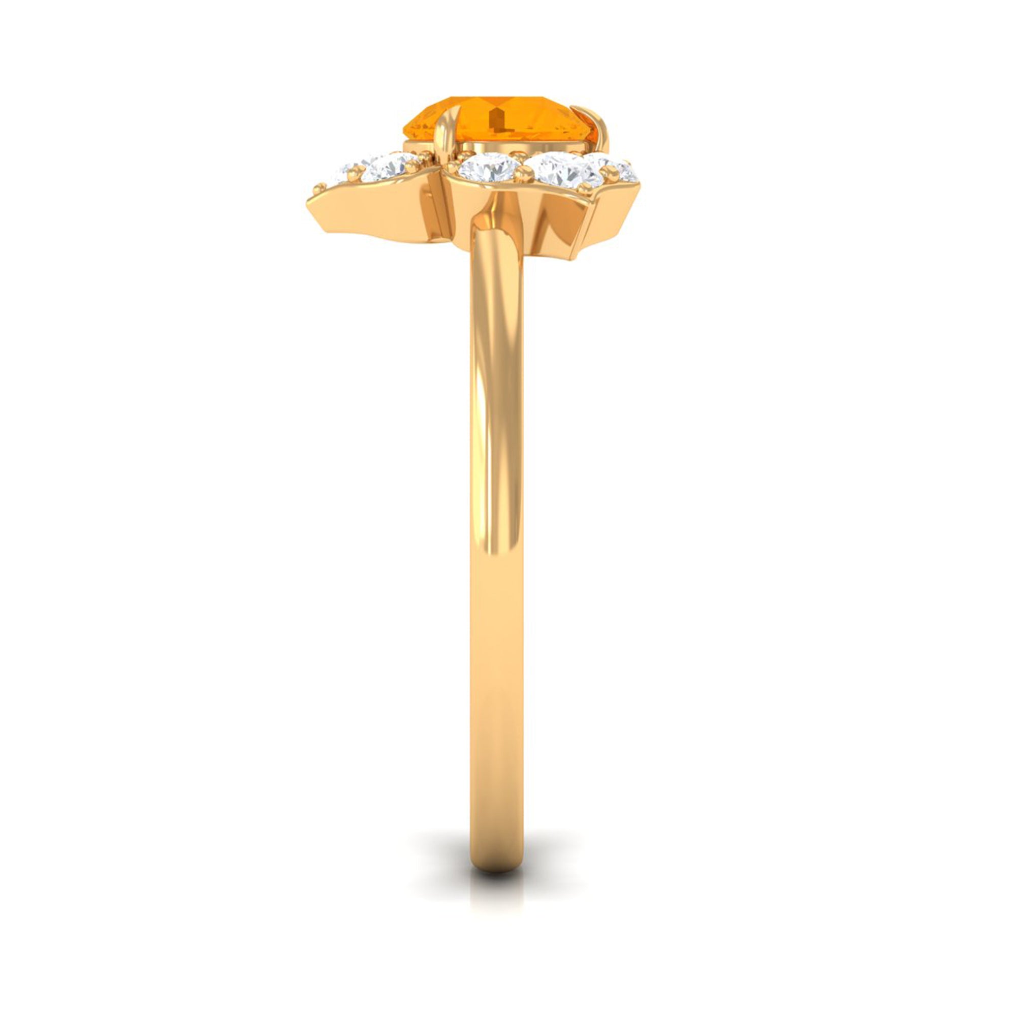 Round Fire Opal Flower Engagement Ring with Diamond AAA - Rosec Jewels