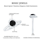Natural Black Spinel Flower Engagement Ring with Diamond AAA - Rosec Jewels
