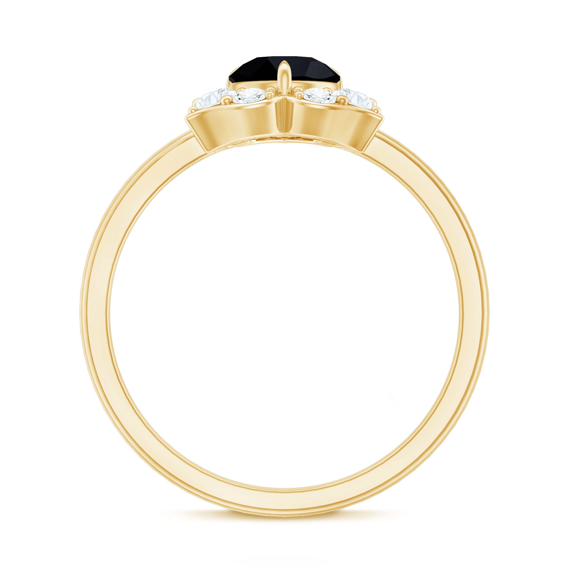 Natural Black Spinel Flower Engagement Ring with Diamond AAA - Rosec Jewels
