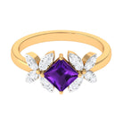 Princess Cut Amethyst Floral Engagement Ring with Diamond AAA - Rosec Jewels