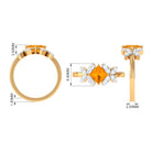 1.50 CT Princess Cut Fire Opal Flower Engagement Ring with Diamond AAA - Rosec Jewels