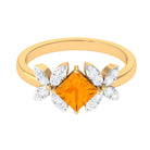1.50 CT Princess Cut Fire Opal Flower Engagement Ring with Diamond AAA - Rosec Jewels