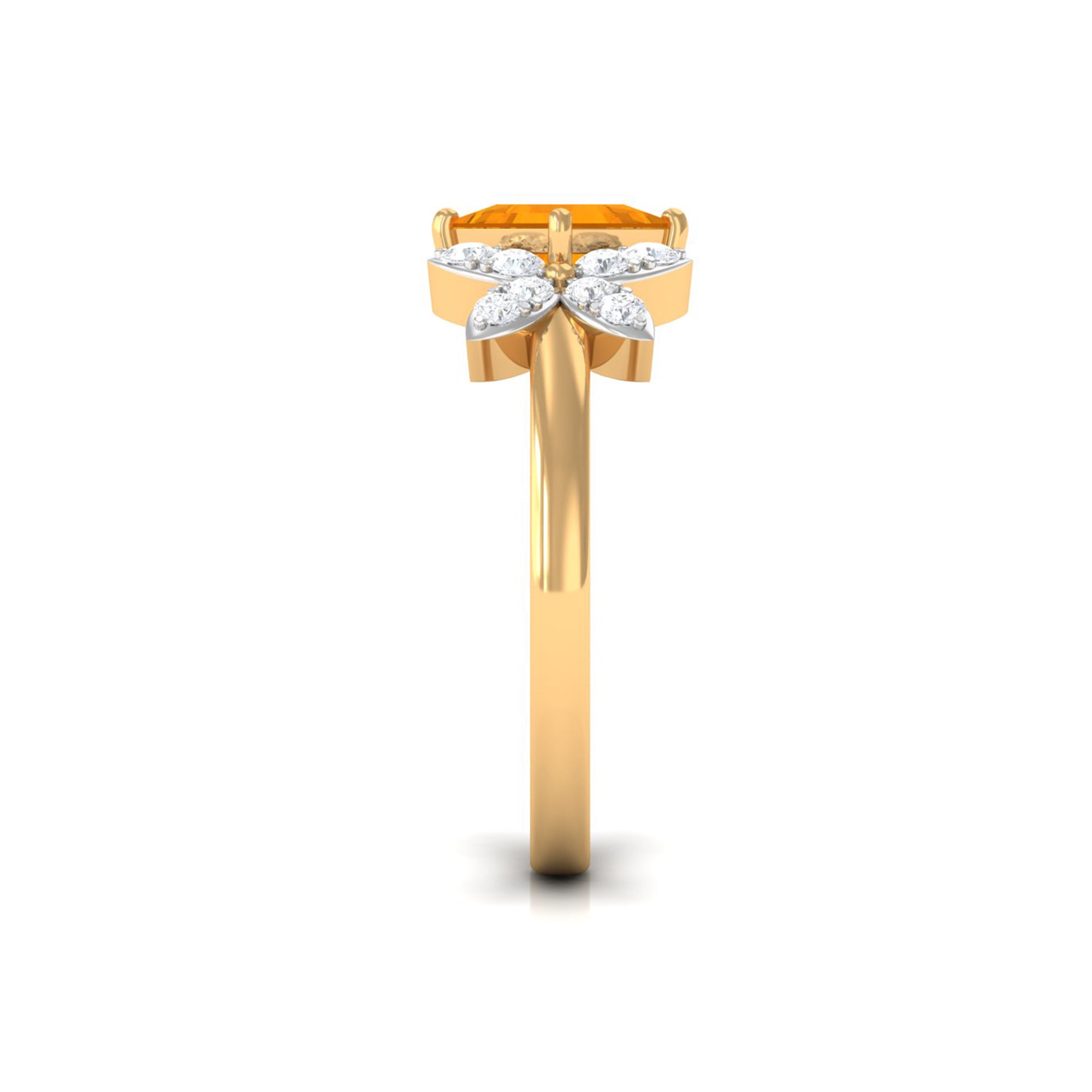 1.50 CT Princess Cut Fire Opal Flower Engagement Ring with Diamond AAA - Rosec Jewels