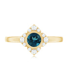 Rosec Jewels-London Blue Topaz Bezel Engagement Ring with Diamond Halo