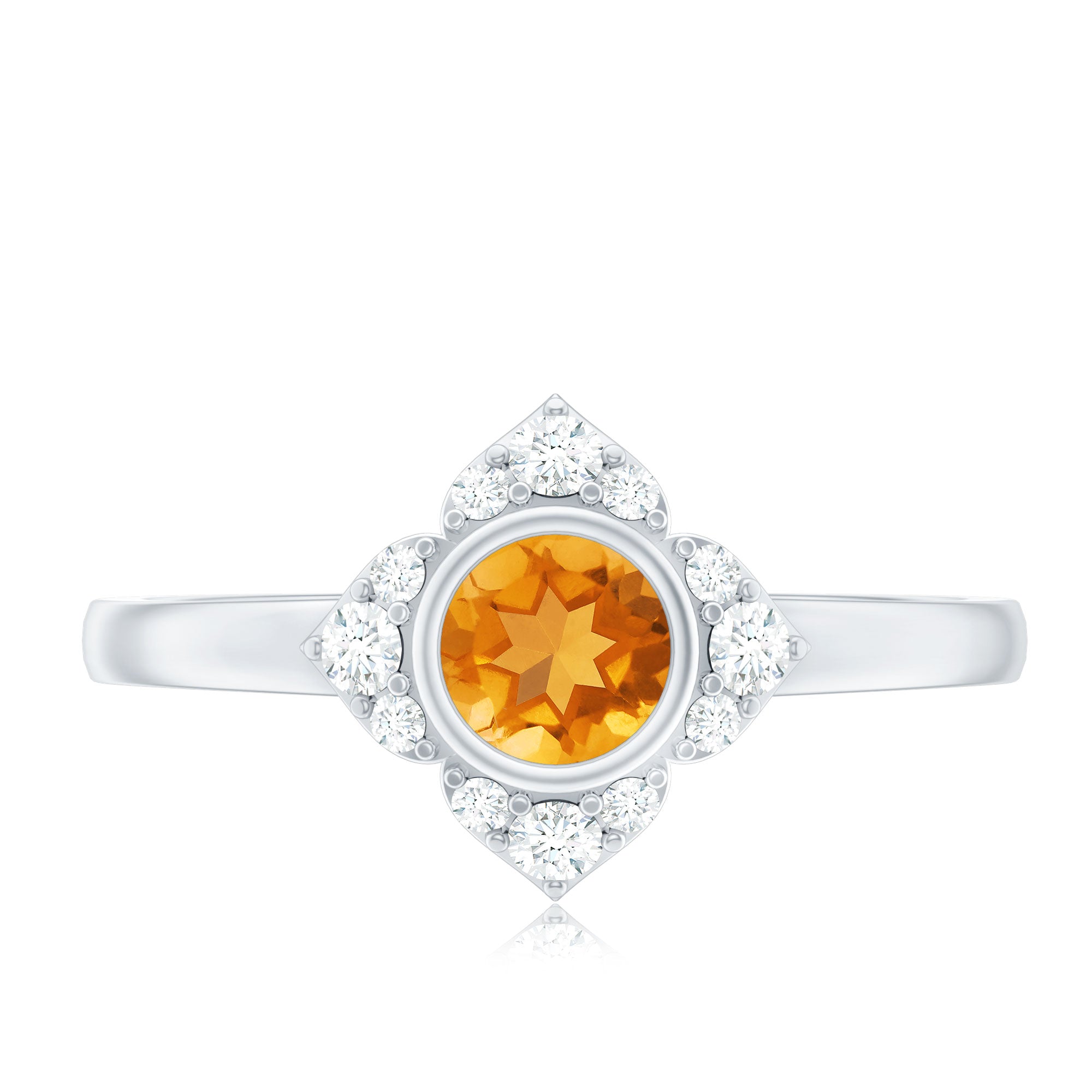 Natural Citrine Diamond Flower Engagement Ring with Certificate AAA - Rosec Jewels