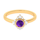 3/4 CT Bezel Set Amethyst Flower Engagement Ring with Diamond AAA - Rosec Jewels