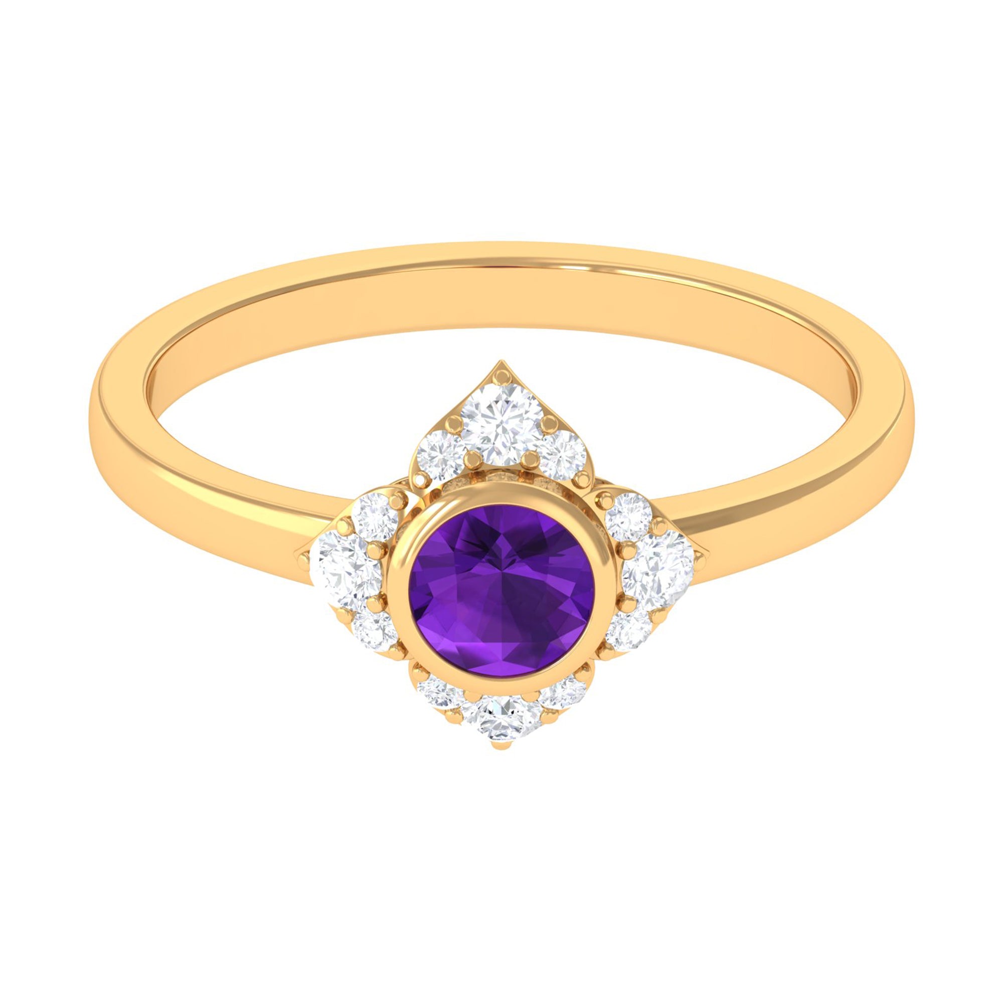 3/4 CT Bezel Set Amethyst Flower Engagement Ring with Diamond AAA - Rosec Jewels