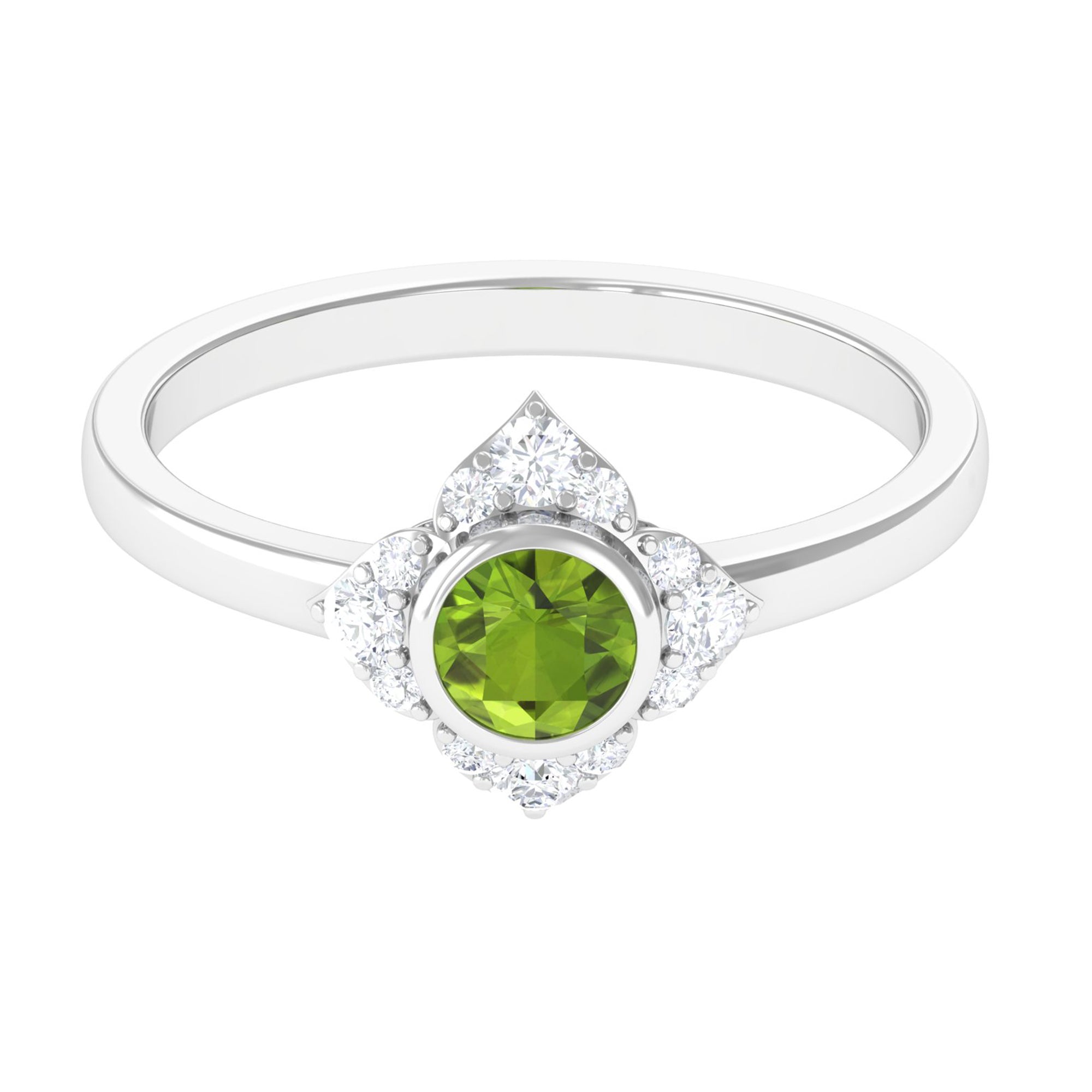 0.50 CT Vintage Inspired Peridot Engagement Ring with Diamond AAA - Rosec Jewels