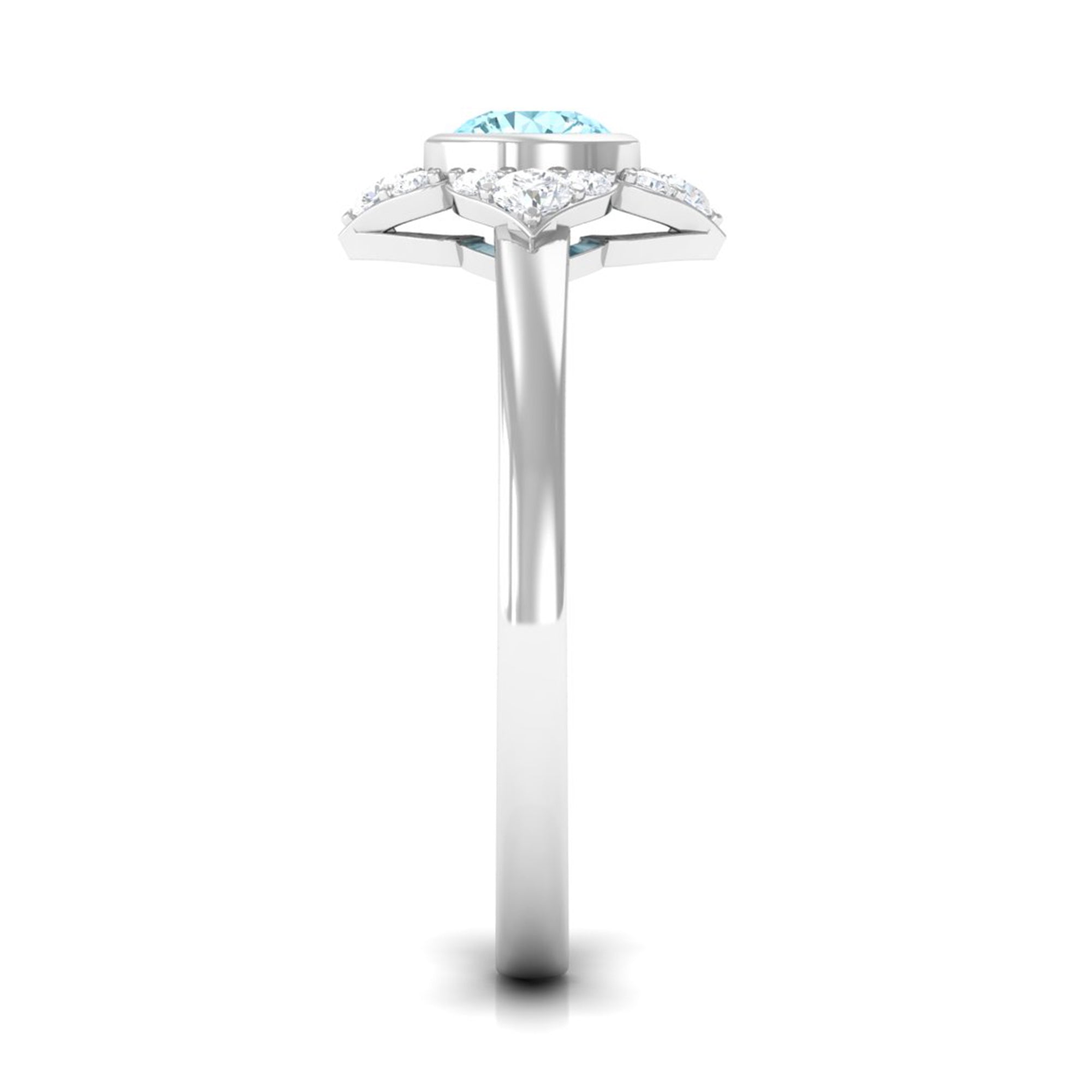 Bezel Set Aquamarine and Diamond Flower Engagement Ring with Certificate AAA - Rosec Jewels