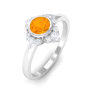 Bezel Set Orange Fire Opal Flower Engagement Ring with Diamond AAA - Rosec Jewels