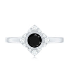 Real Bezel Set Black Spinel Flower Engagement Ring with Diamond AAA - Rosec Jewels