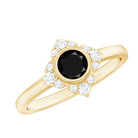 Real Bezel Set Black Spinel Flower Engagement Ring with Diamond AAA - Rosec Jewels