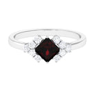 Real 6mm Garnet Princess Cut Engagement Ring with Diamond AAA - Rosec Jewels