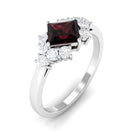 Real 6mm Garnet Princess Cut Engagement Ring with Diamond AAA - Rosec Jewels