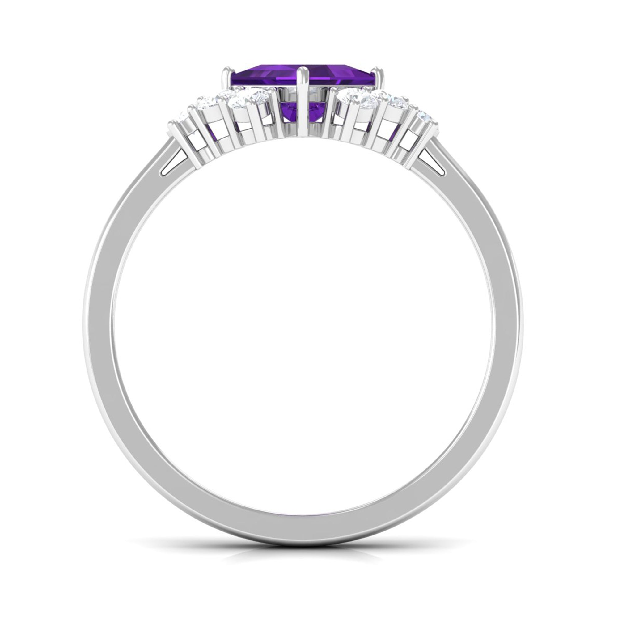 Natural 1.2 Carat Amethyst Princess Cut Engagement Ring with Diamond AAA - Rosec Jewels