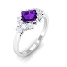 Natural 1.2 Carat Amethyst Princess Cut Engagement Ring with Diamond AAA - Rosec Jewels