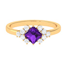 Natural 1.2 Carat Amethyst Princess Cut Engagement Ring with Diamond AAA - Rosec Jewels