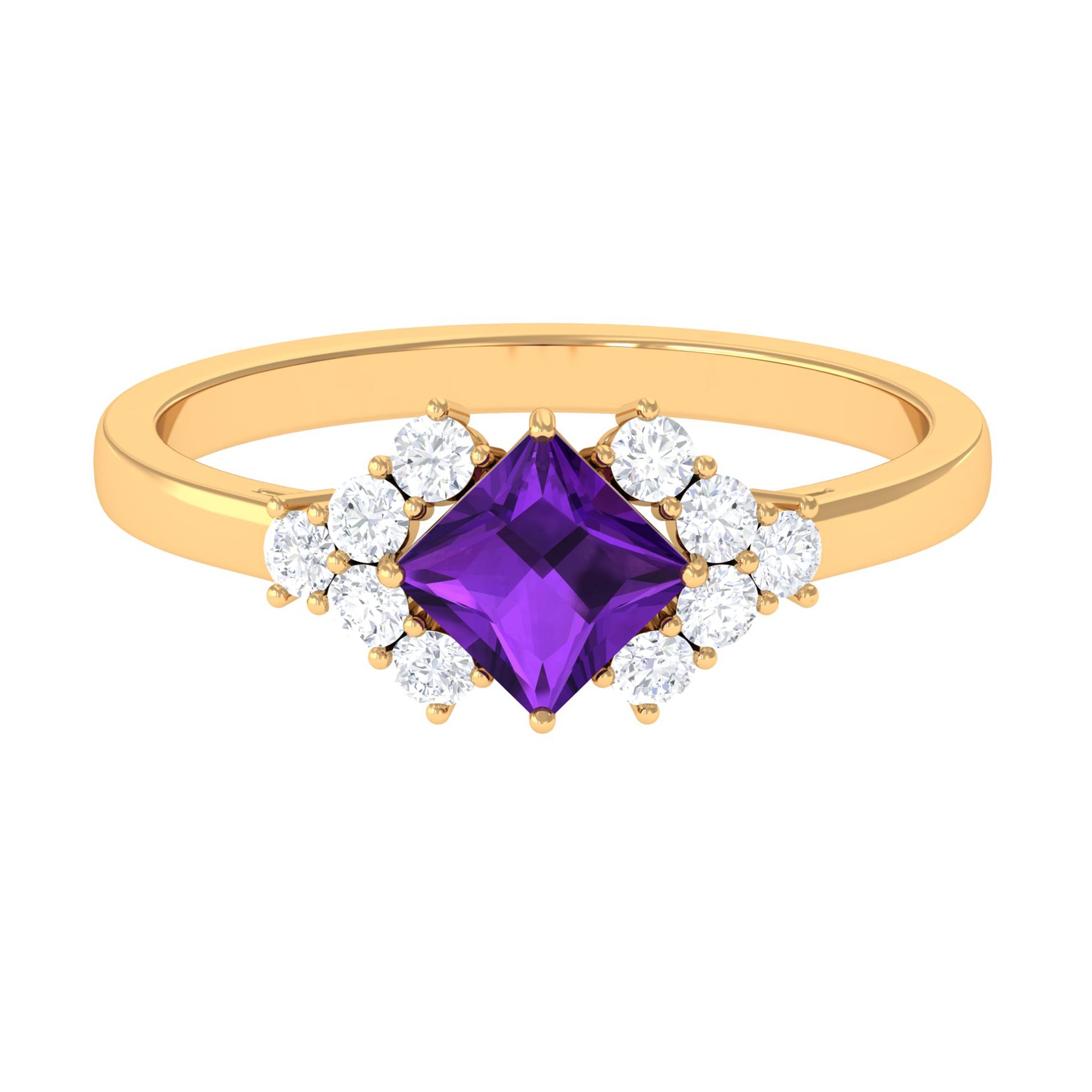 Natural 1.2 Carat Amethyst Princess Cut Engagement Ring with Diamond AAA - Rosec Jewels