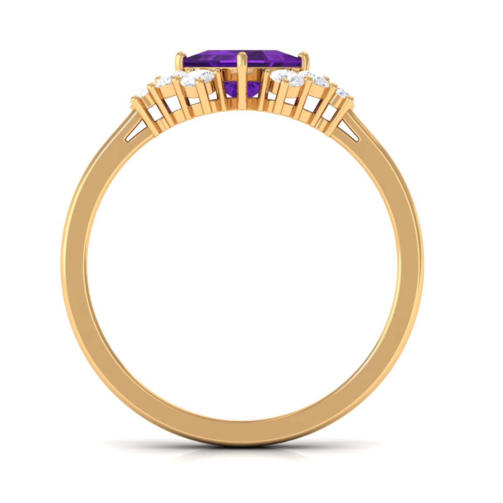 Natural 1.2 Carat Amethyst Princess Cut Engagement Ring with Diamond AAA - Rosec Jewels