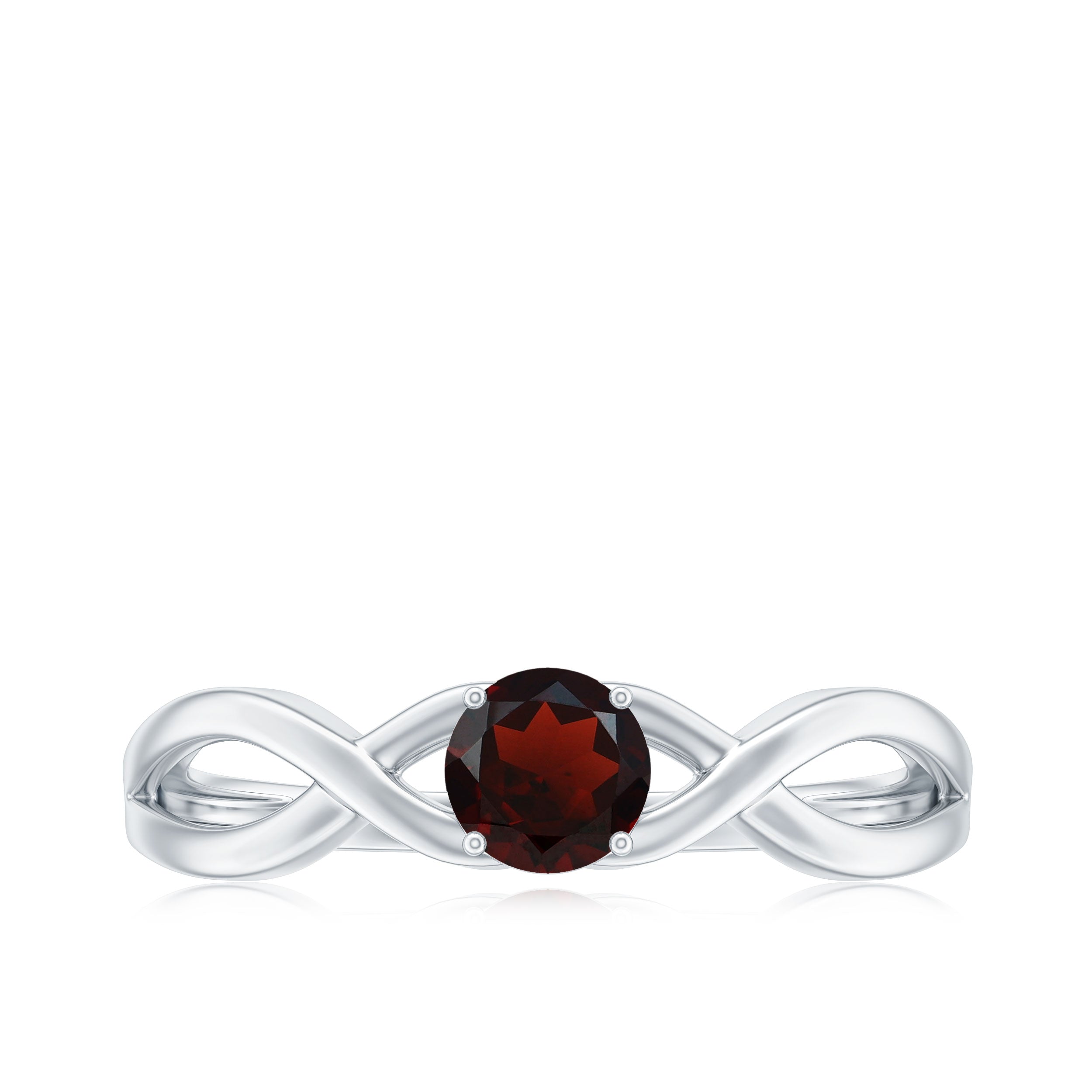 Genuine 8mm Garnet Solitaire Engagement Ring with Crossover Shank AAA - Rosec Jewels