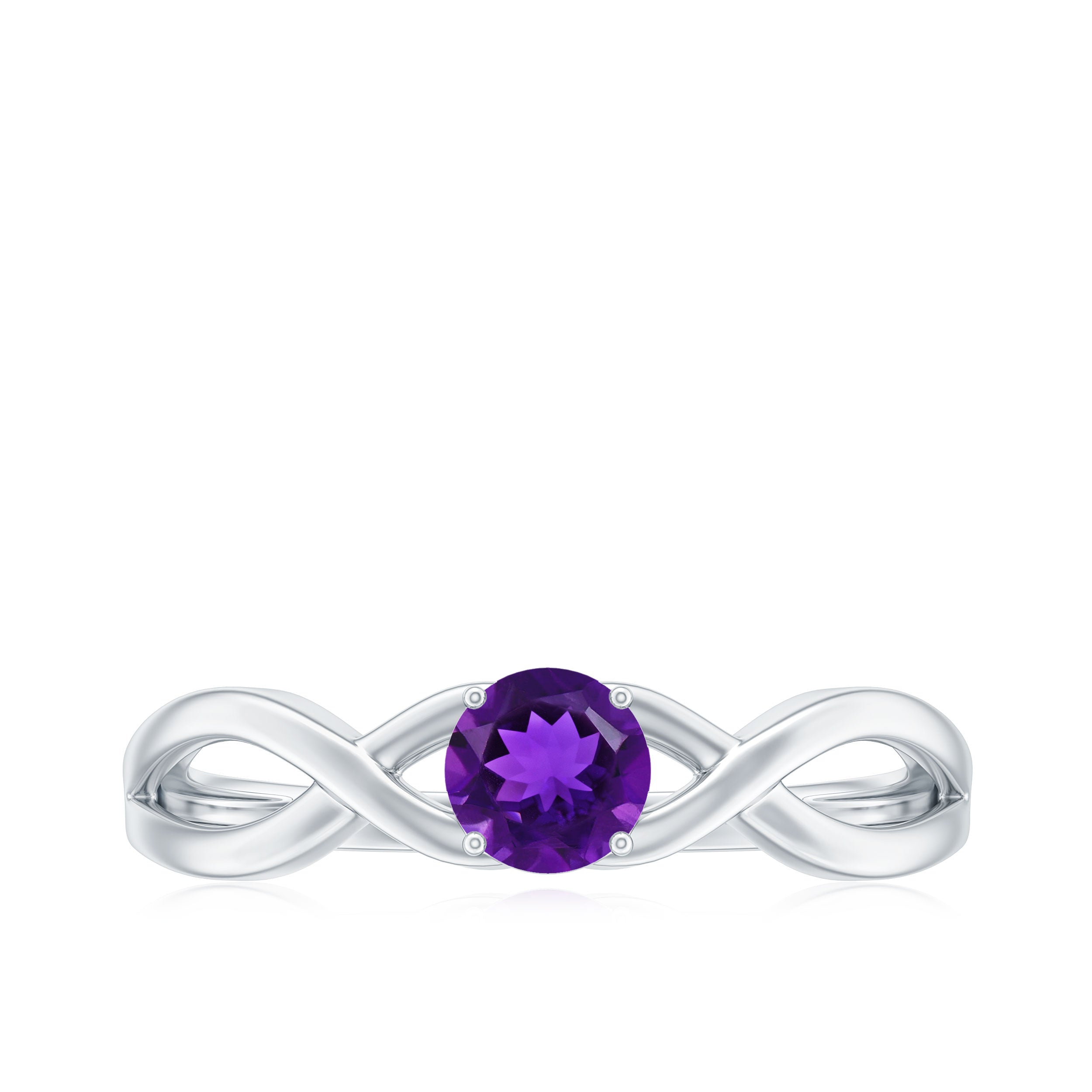 Solitaire Amethyst Crossover Engagement Ring AAA - Rosec Jewels