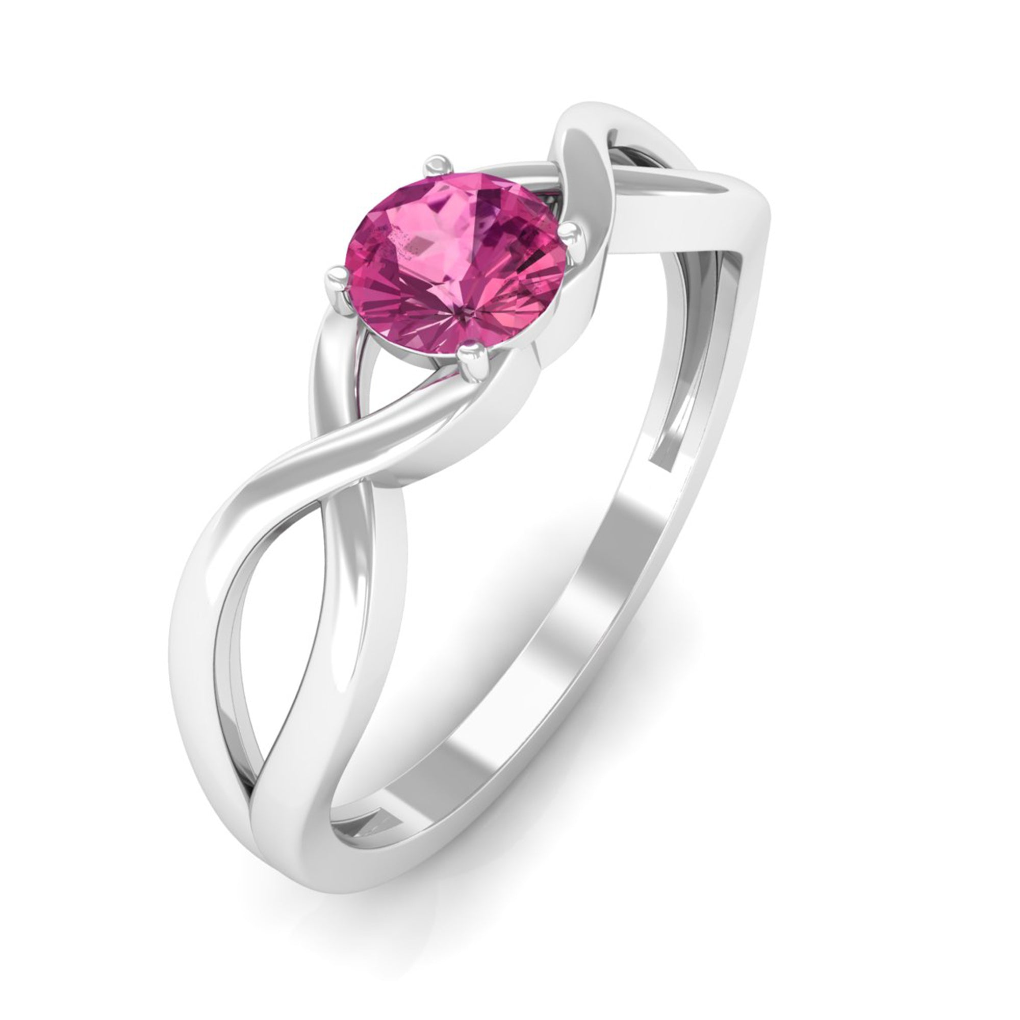 1/4 CT Real Pink Tourmaline Solitaire Ring with Crossover Shank AAA - Rosec Jewels