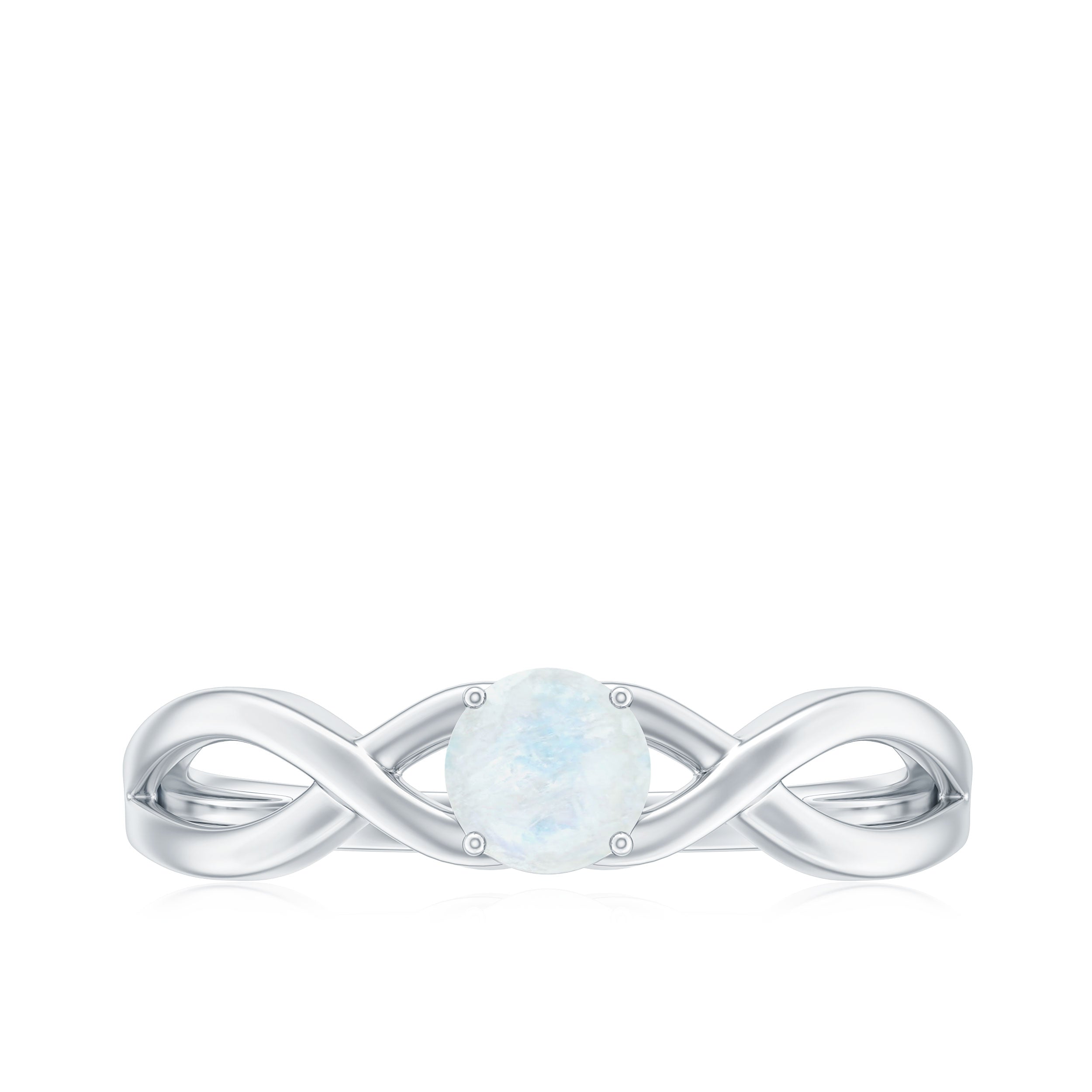 Round Moonstone Solitaire Promise Ring in Crossover Shank AAA - Rosec Jewels