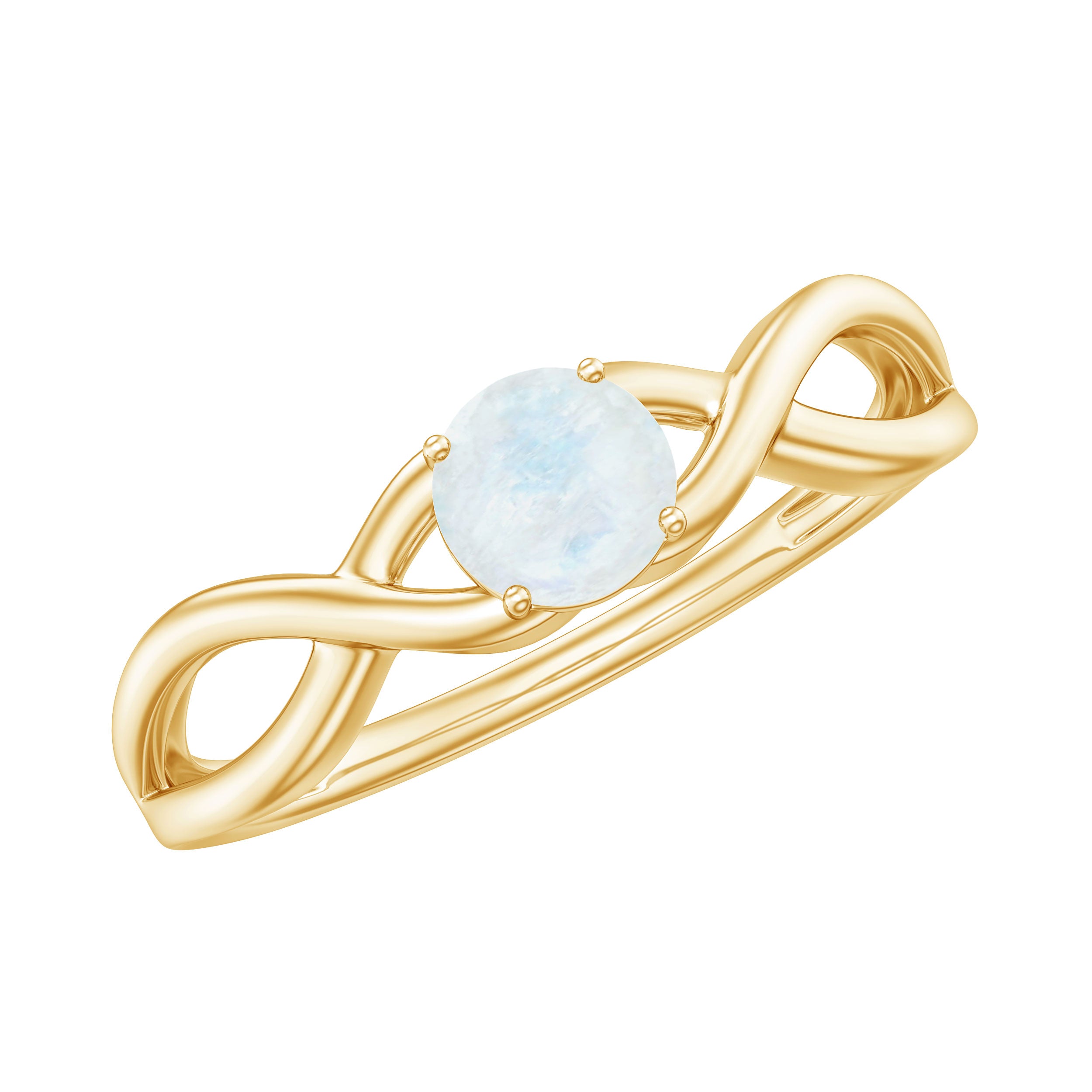 Round Moonstone Solitaire Promise Ring in Crossover Shank AAA - Rosec Jewels