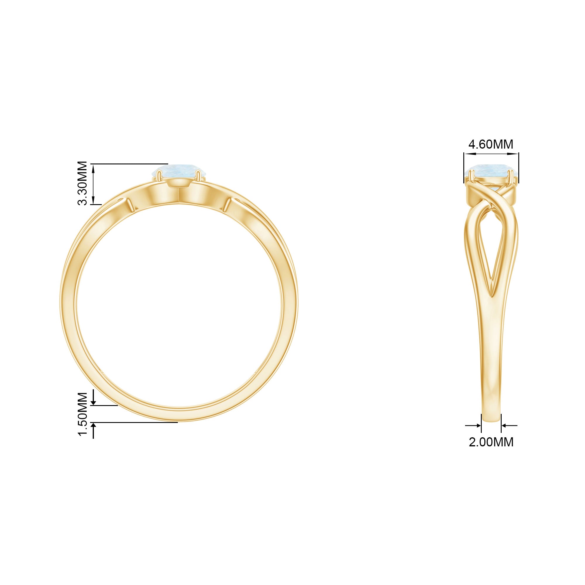 Round Moonstone Solitaire Promise Ring in Crossover Shank AAA - Rosec Jewels