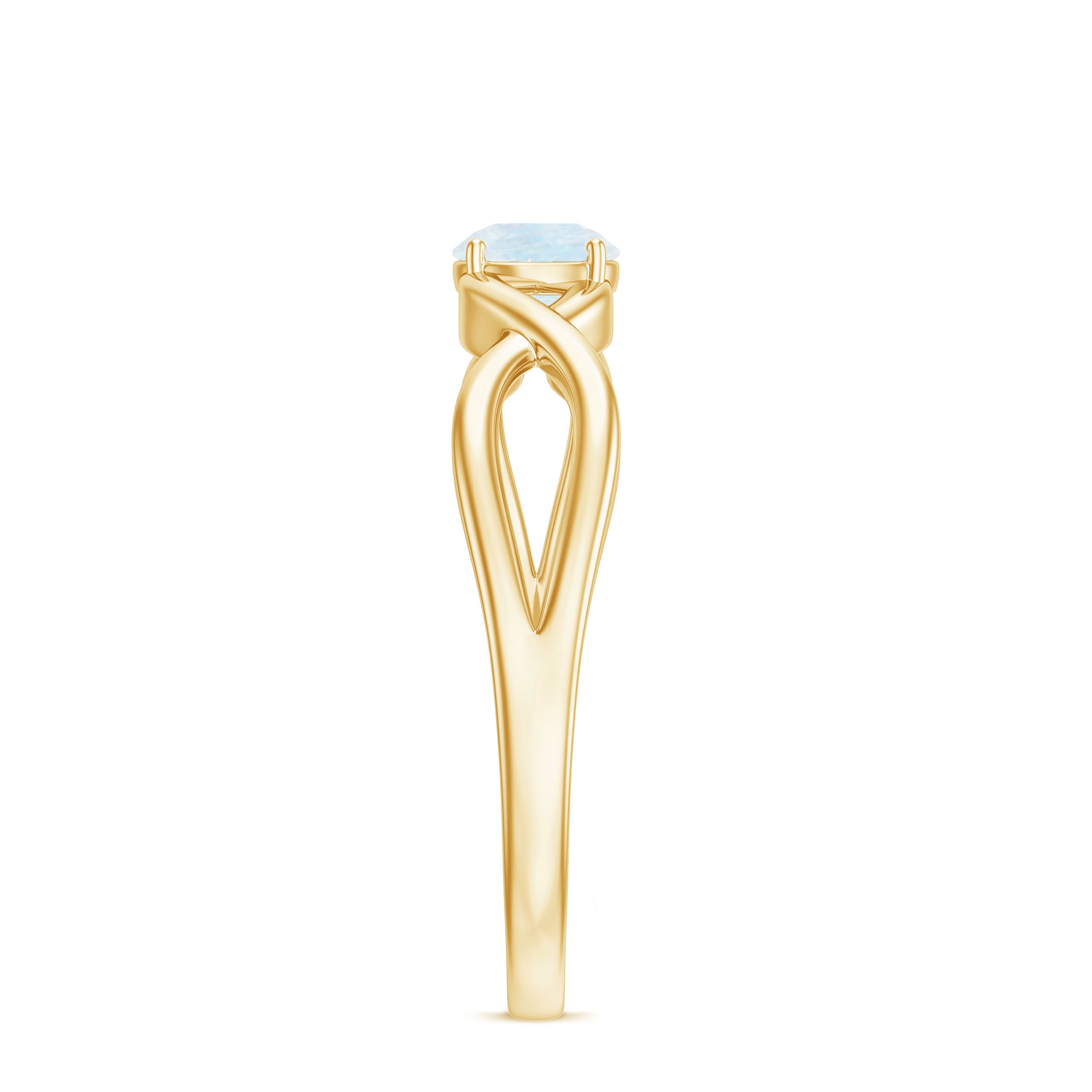Round Moonstone Solitaire Promise Ring in Crossover Shank AAA - Rosec Jewels