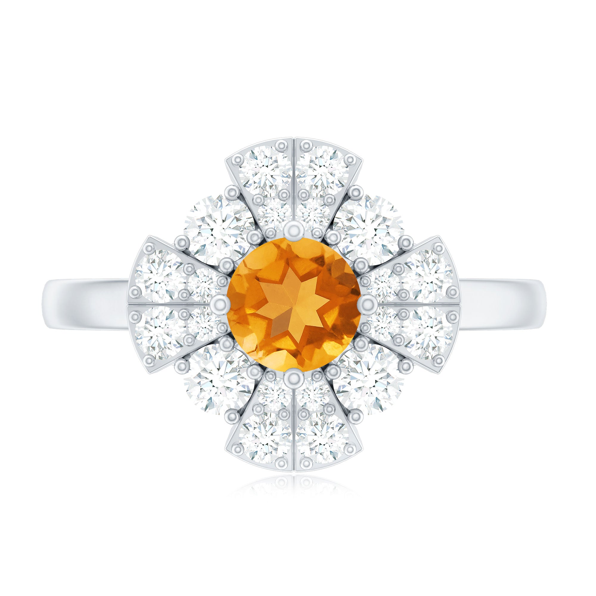Vintage Looking Citrine Flower Engagement Ring with Certificate AAA - Rosec Jewels