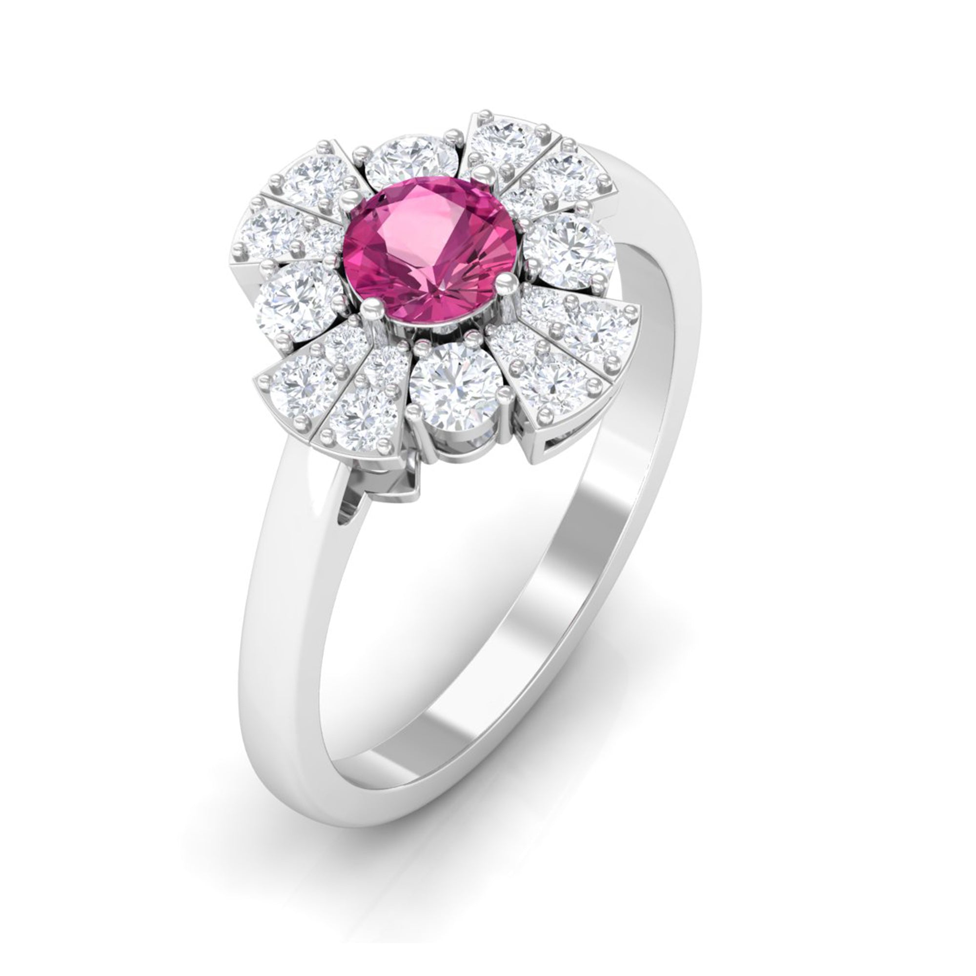 Pink Tourmaline Flower Inspired Engagement Ring with Moissanite AAA - Rosec Jewels