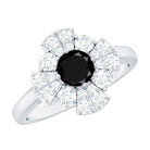 Natural Black Spinel Flower Engagement Ring with Moissanite AAA - Rosec Jewels